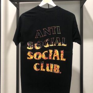 Anti Social Social Club Black Tee with Flame Logo